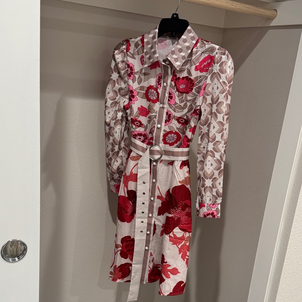 Floral Button-Up Dress with Belt